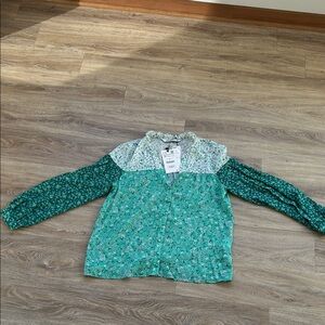 Zara Green Mixed Floral Button-Up Blouse
